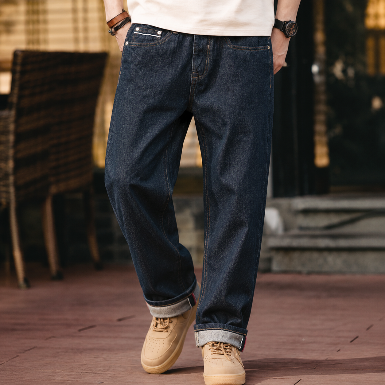  Workwear Men Blue Straight Jeans Sizes 28 To 38 Disposable Raw Woven Oversize Denim Jean Amekaji Cotton Denim Pants