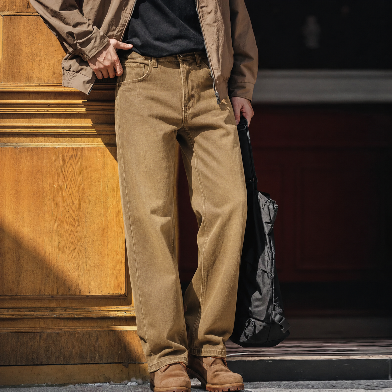 American Retro Khaki Brown Men's Straight Tube Yellowstone  Casual Jeans