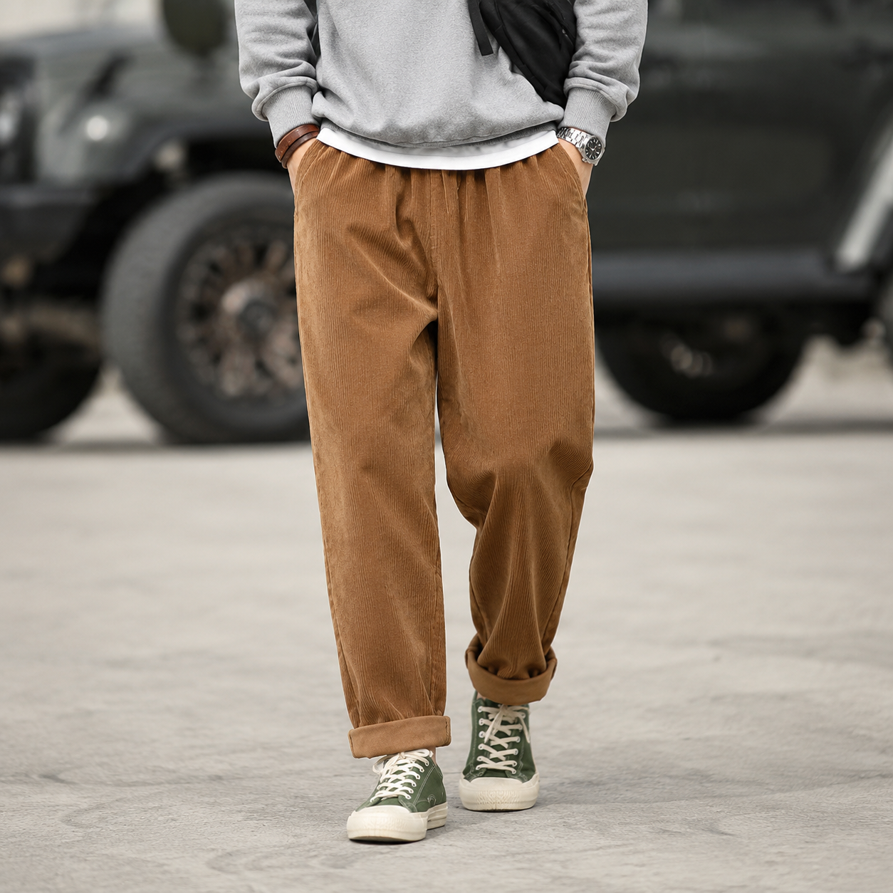  antique casual pants, corduroy pants, straight leg wide leg loose pants