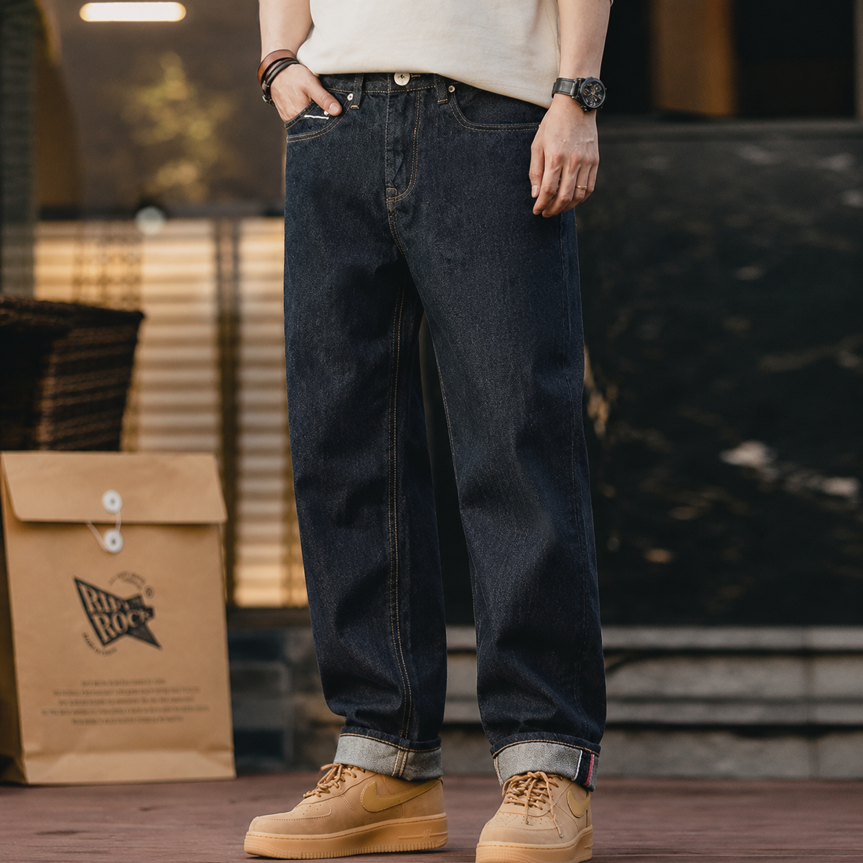  Workwear Men Blue Straight Jeans Sizes 28 To 38 Disposable Raw Woven Oversize Denim Jean Amekaji Cotton Denim Pants