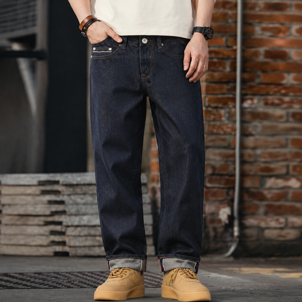  Workwear Men Blue Straight Jeans Sizes 28 To 38 Disposable Raw Woven Oversize Denim Jean Amekaji Cotton Denim Pants