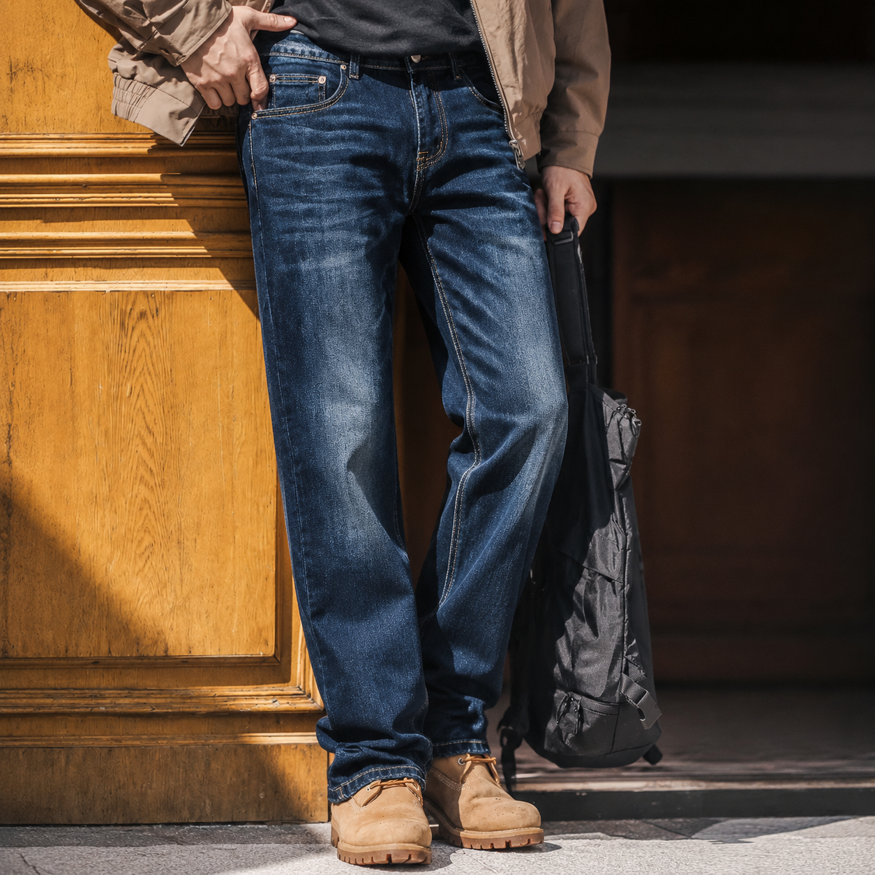  Denim Wash Cat Beard Loose Straight Leg Jeans