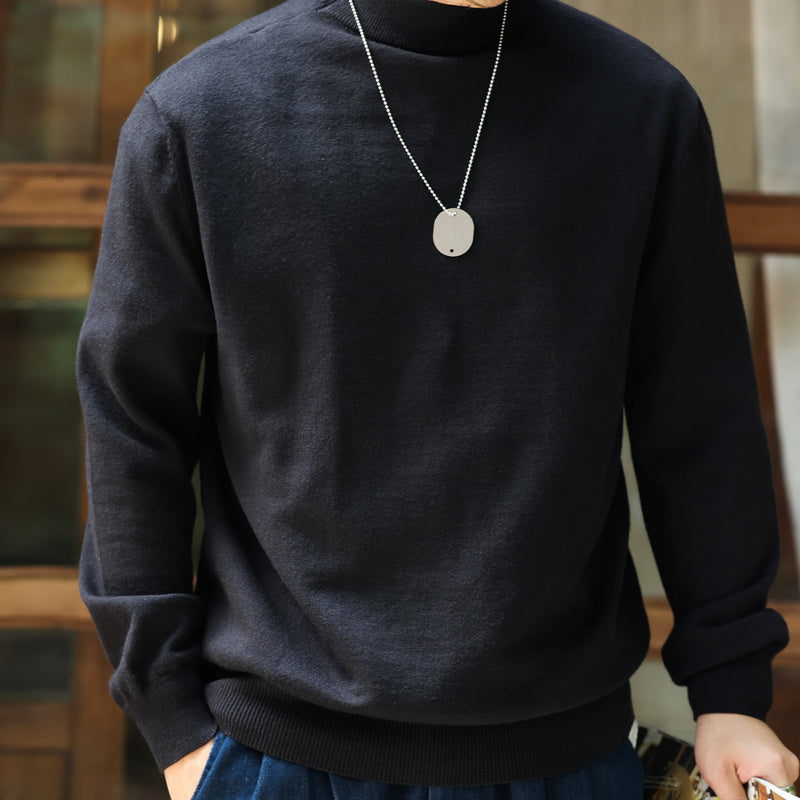 Casual semi high neck sweater for men, warm and paired with Amikhaki l