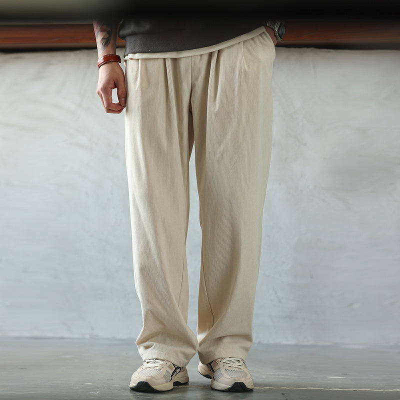 Japanese corduroy textured casual pants basic section pleated drape casual versatile pants