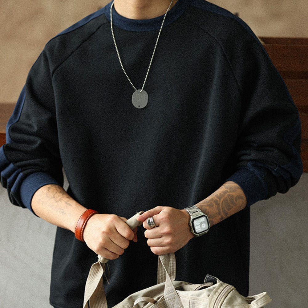 Ribbed Clashing Colorblocked Pullover Sweatshirt 480G Heavyweight Cotton Terry Casual Jacket Top