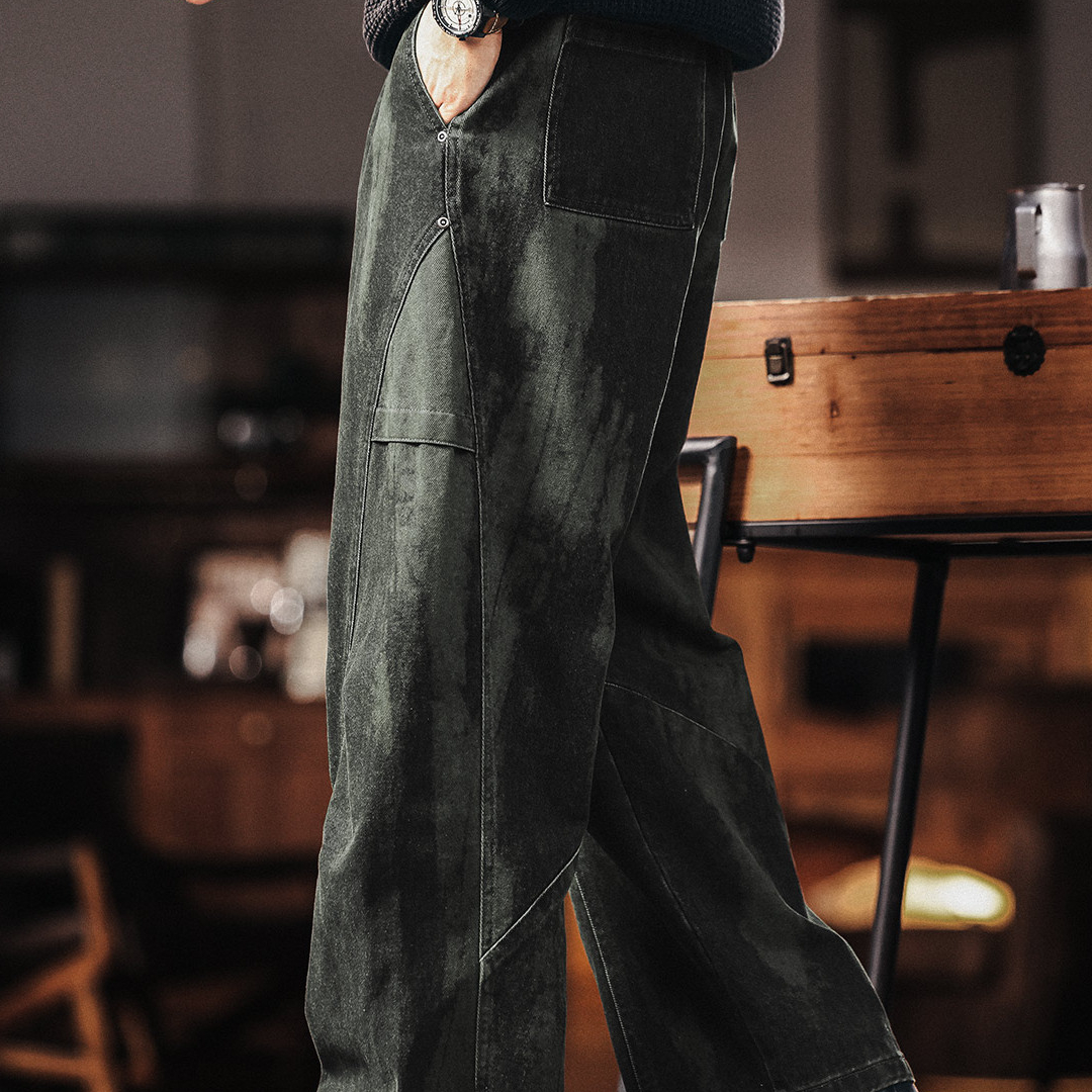 American Retro Men'S New Loose Military Green Paratrooper Pants