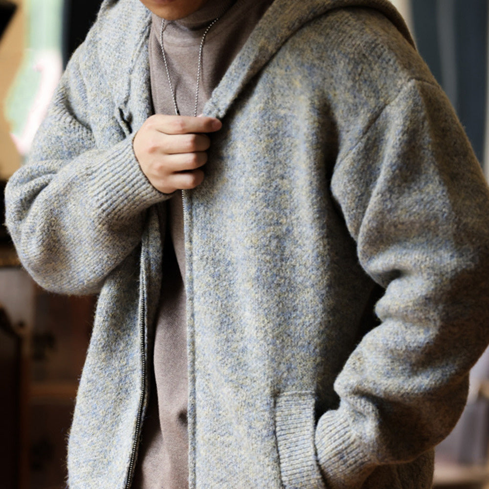 Vintage 780g Heavyweight Loose Cardigan Chunky Needle Hooded Sweater Jacket Zipper Sport Knit