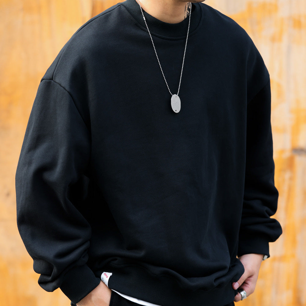 Leisure 480g round neck sweatshirt men's looped bottom pure cotton vintage sports top