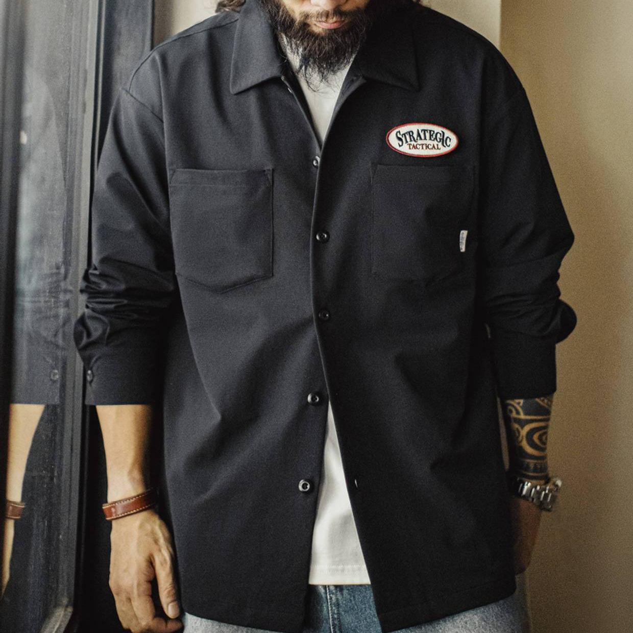 American black pocket mountain functional commuting Casual Shirts