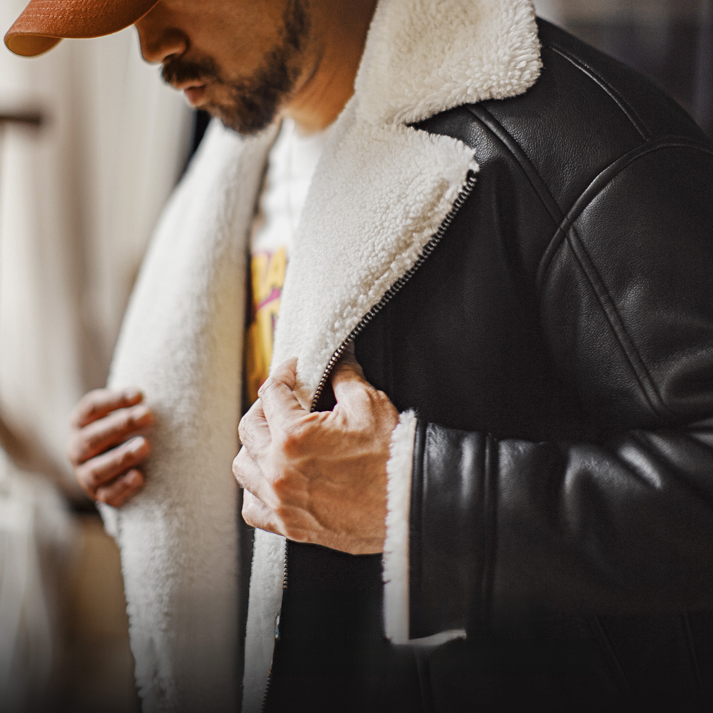 American G1bomber Imitation Lamb Fleece Lychee Pattern Warm Jacket