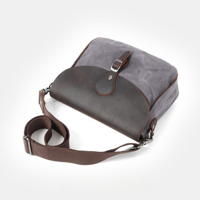 Retro Crazy Horse Leather Men's Casual Canvas Crossbody Bag