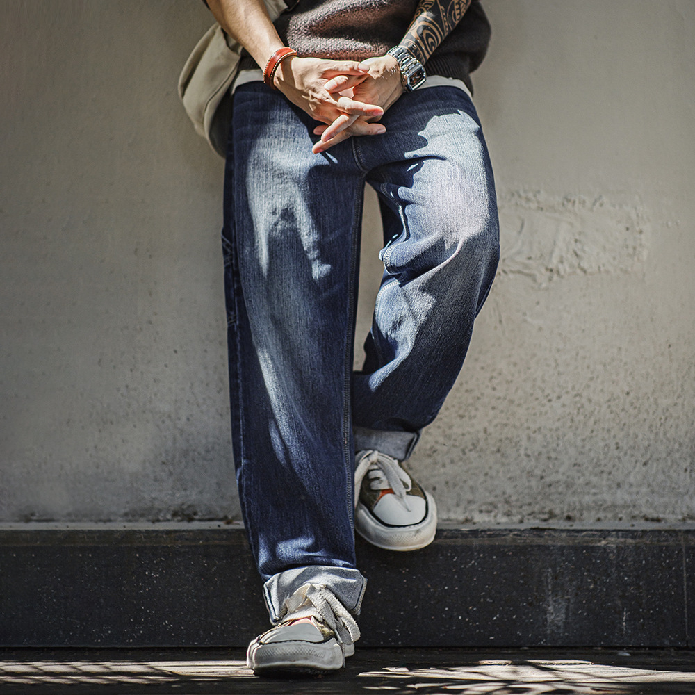 Maden retro ground white logging washed denim loose cotton straight leg jeans