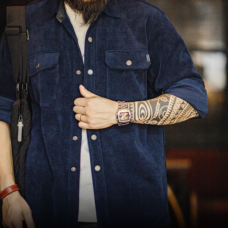 Maden Retro Heavy Knitted Velvet Shirt Jacket Imitation Corduroy Collar Jacket