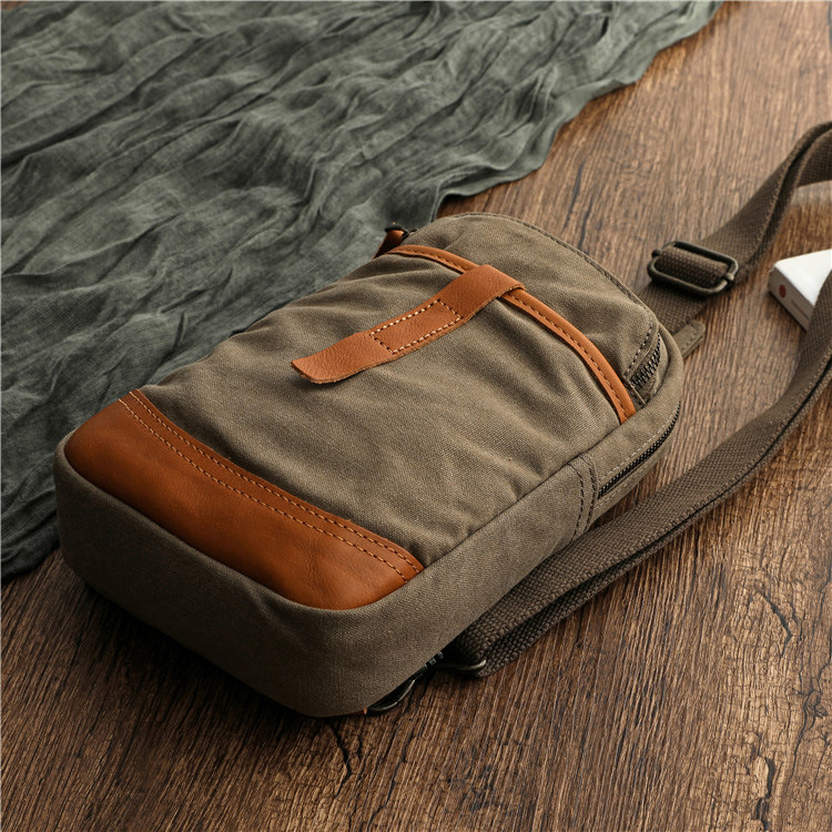 Vintage leather men's large capacity sports and leisure canvas crossbody bag