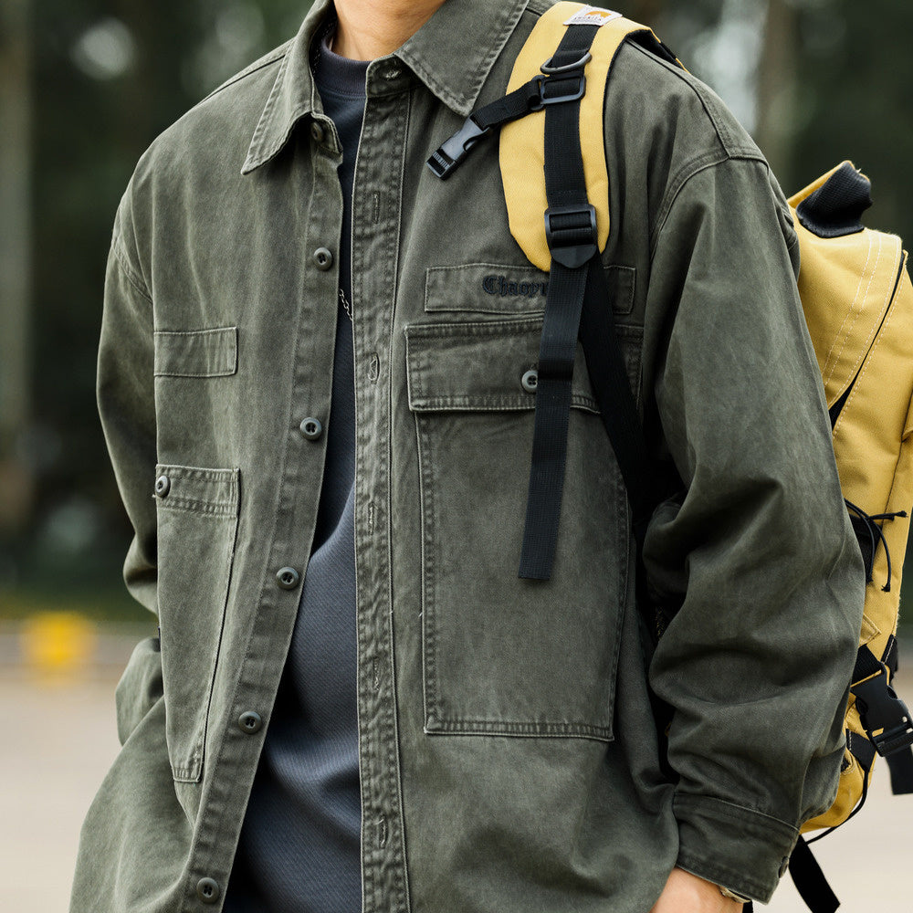 Hardcore canvas workwear shirt jacket, pure cotton brushed hunting coat