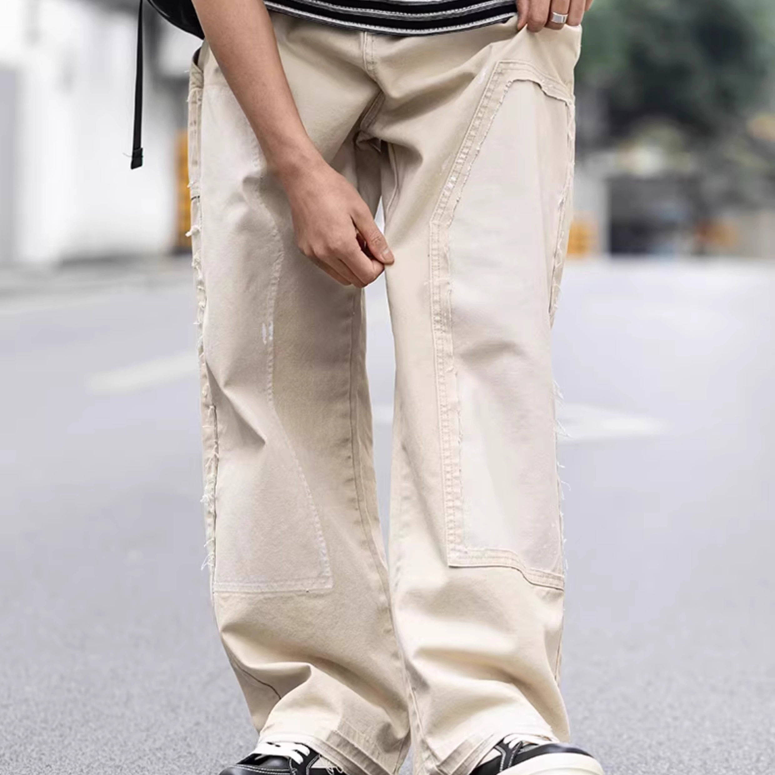 Japanese perforated canvas straight leg casual lumberjack pants