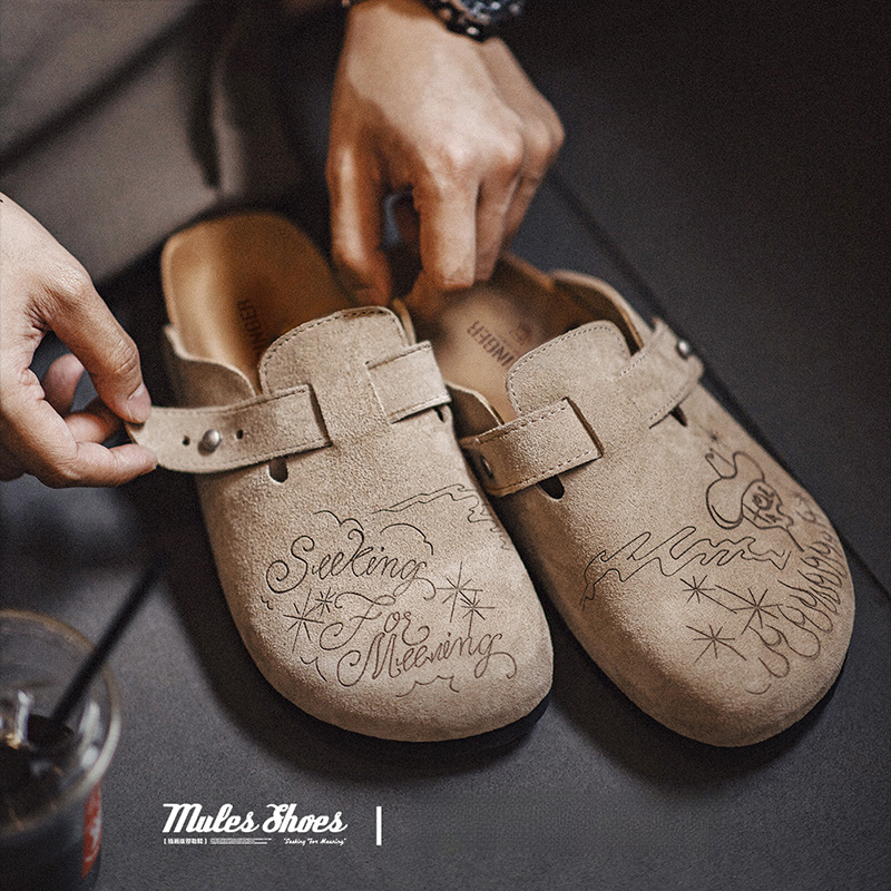 Maden Illustrated Bockenmuller Shoes Half Trailed Thick Sole Outerwear Fishing Flat Bottom Baotou Cool Slippers