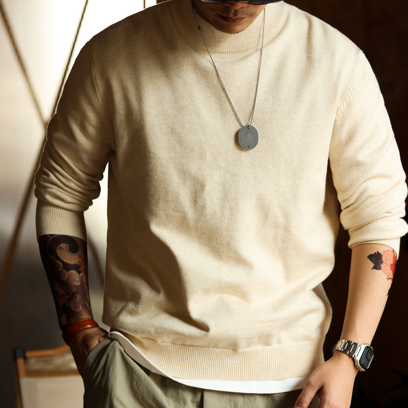 Casual semi high neck sweater for men, warm and paired with Amikhaki l