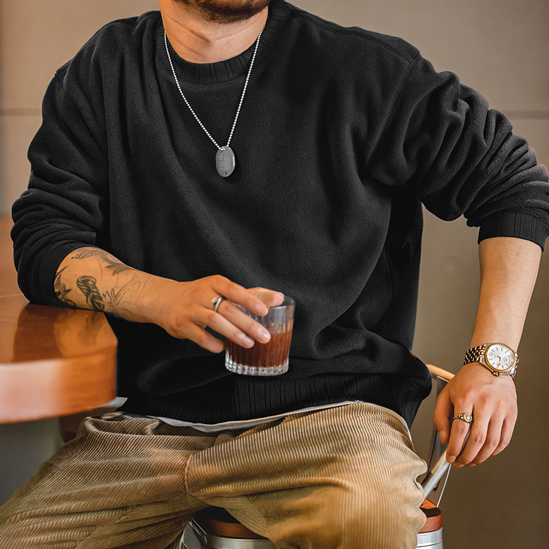 Maden Japanese-Style Retro round Neck Sweater Polar Fleece Inner Wear Warm Long Sleeves Thickened Coat