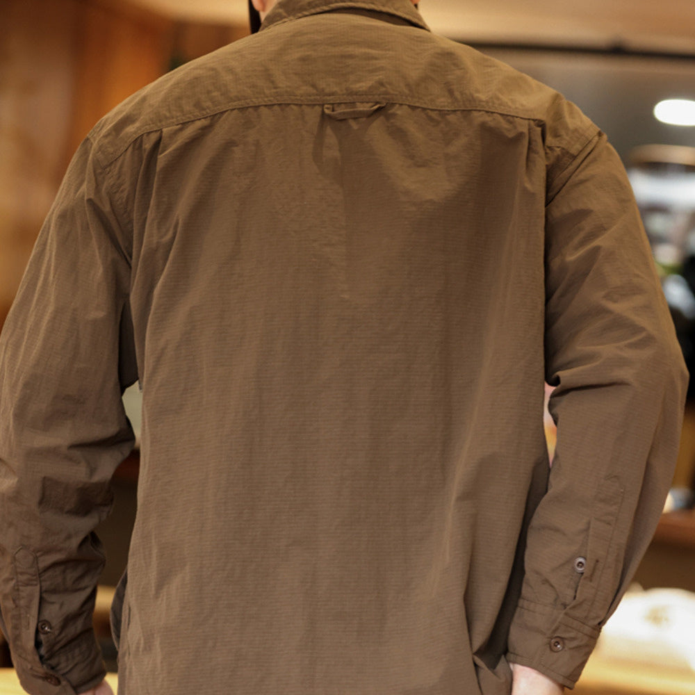 Outdoor coffee color thin long sleeved shirt, men's waterproof casual workwear, dark plaid jacket