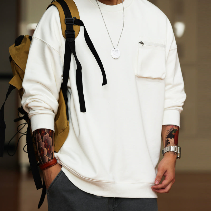 Casual workwear 3D pocket hoodie 360g looped bottom sports round neck 