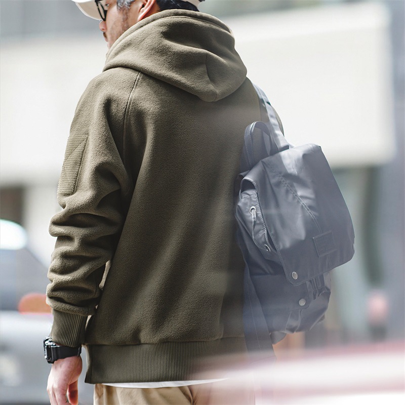 MADEN Casual Heavy Polar Fleece Hooded All-Matching Thickened Fleece Pullover