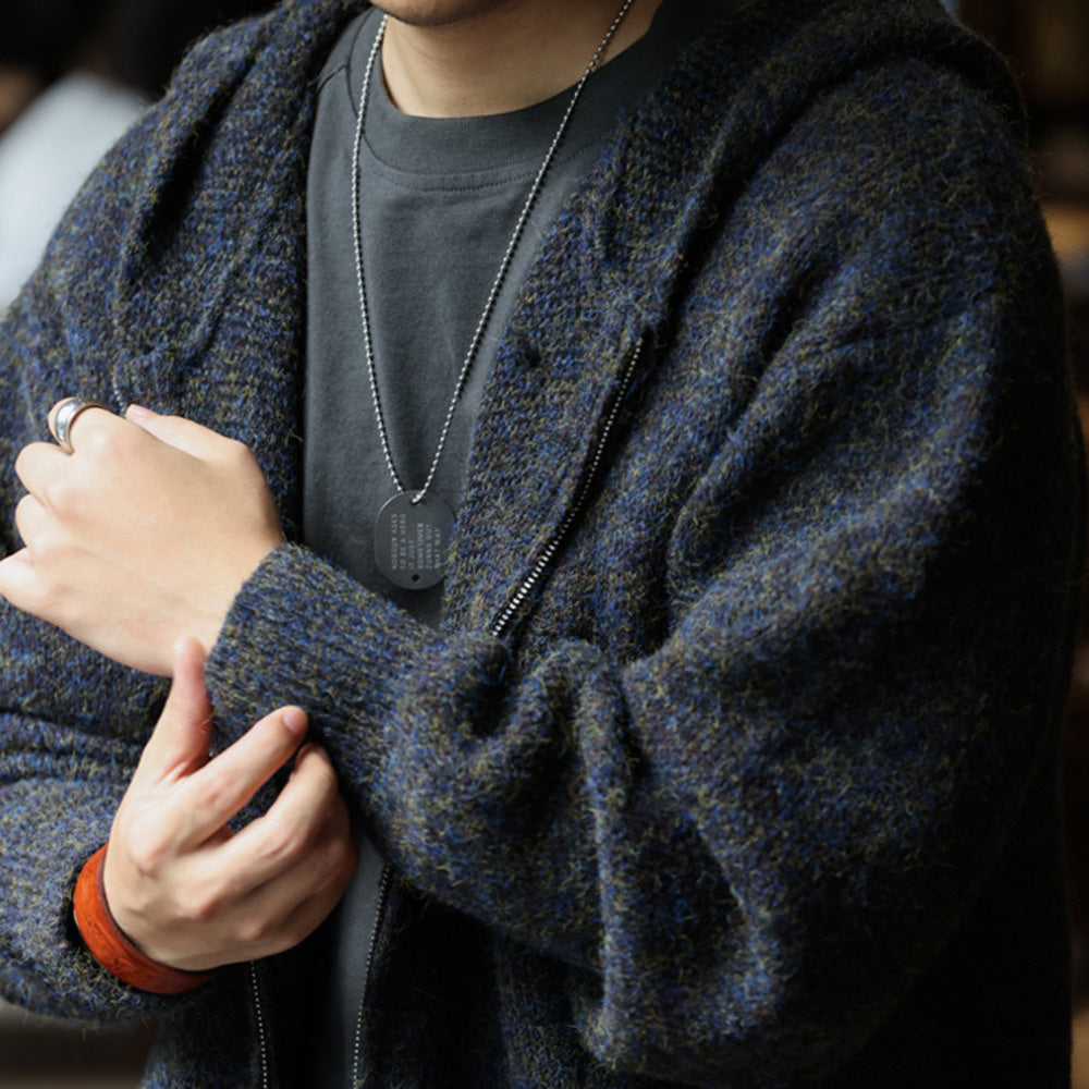 Vintage 780g Heavyweight Loose Cardigan Chunky Needle Hooded Sweater Jacket Zipper Sport Knit