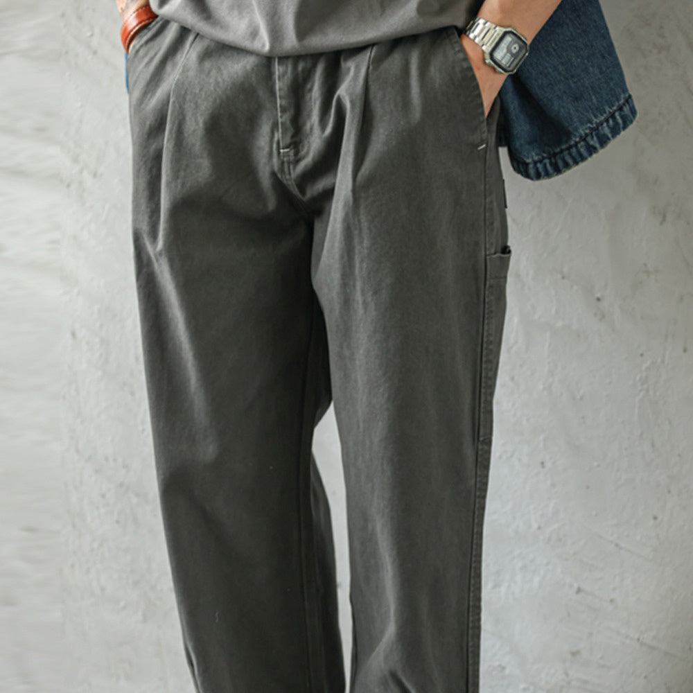 Vintage combed cotton workwear lumberjack pants vintage loose casual versatile wide-leg straight-leg pants