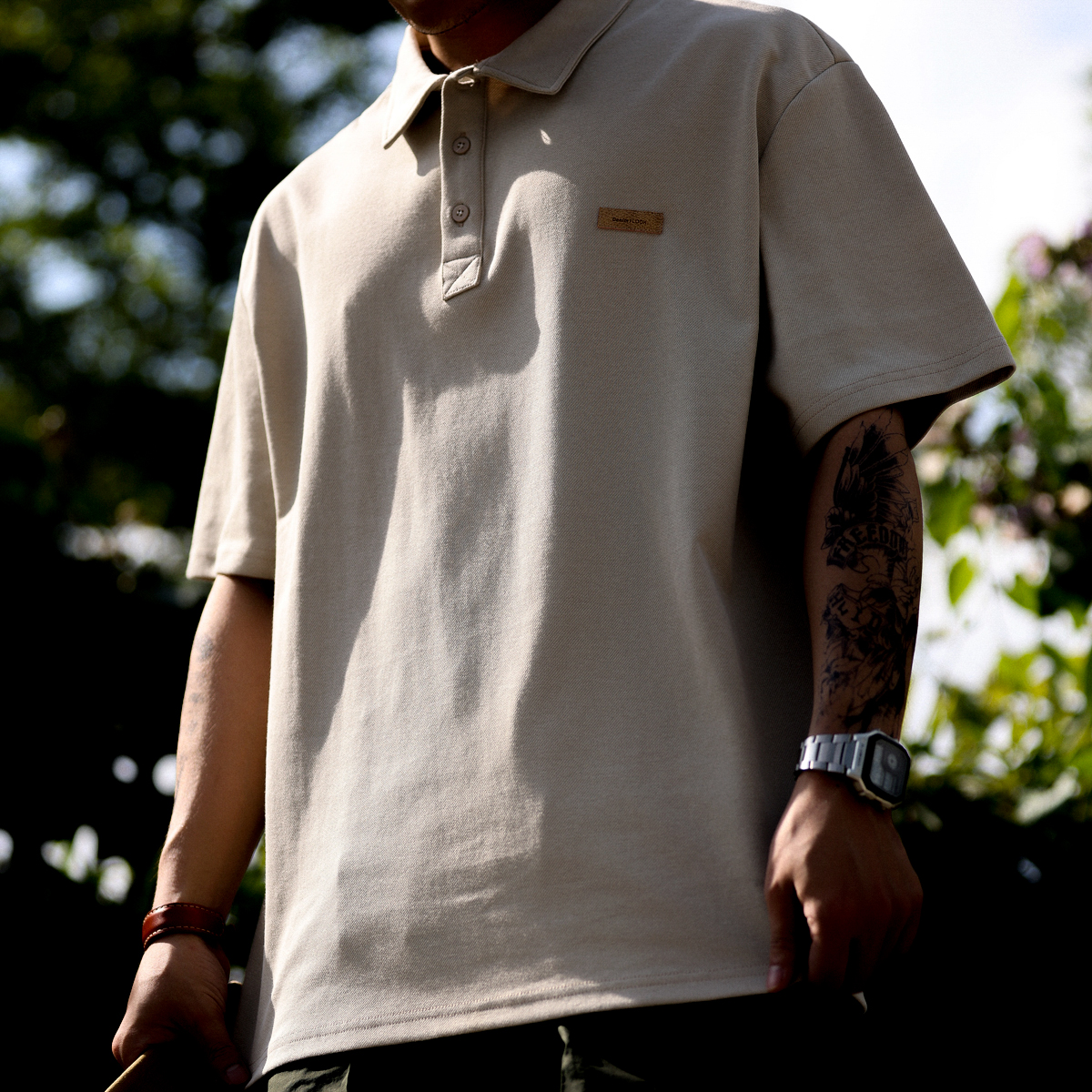 Summer Japanese men's loose collared casual short sleeved polo shirt