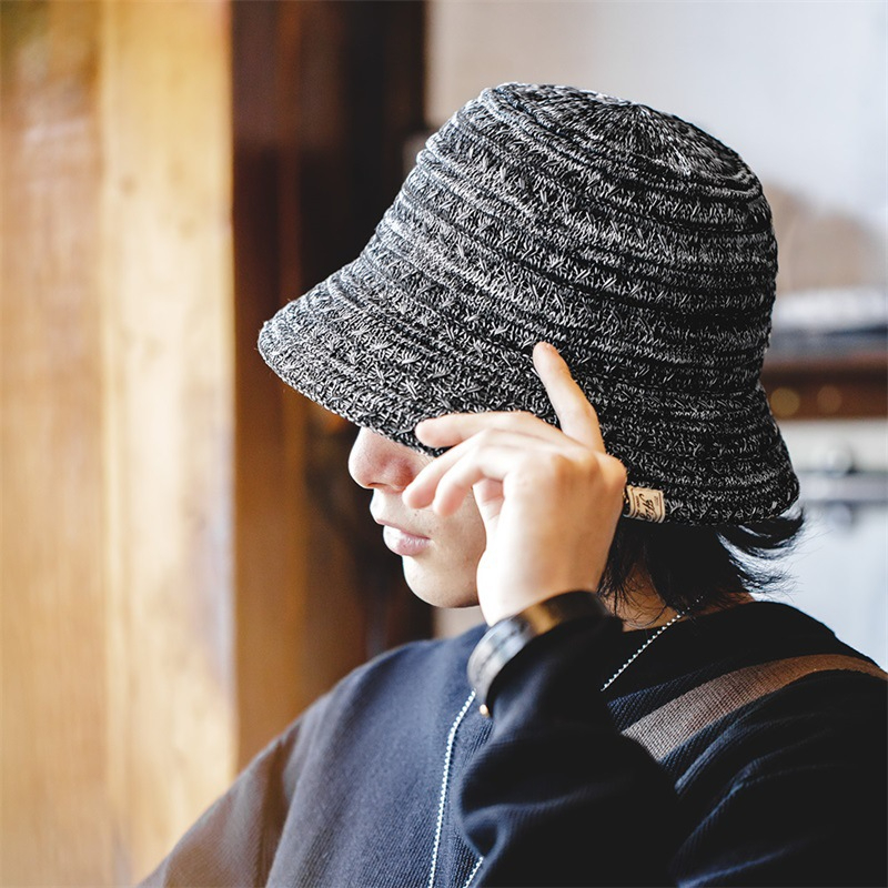 Maden Mountain Outdoor Knitted Breathable Black Sunscreen Sunshade Round Top Fisherman Hat