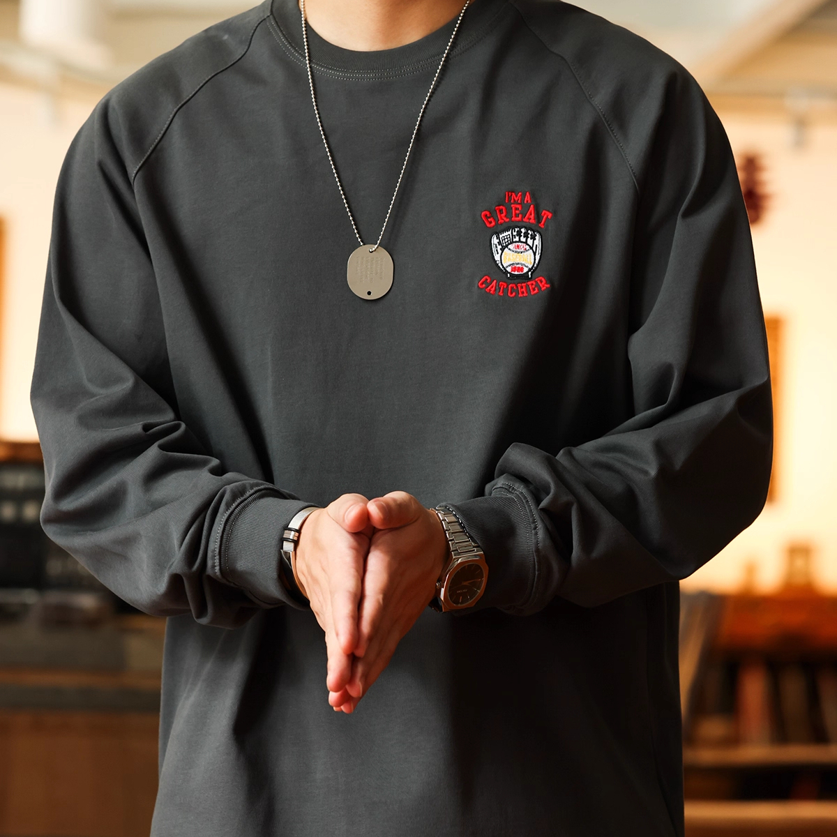 American Style 300g Embroidered Printed Men'S Autumn Long Sleeved T-Shirt