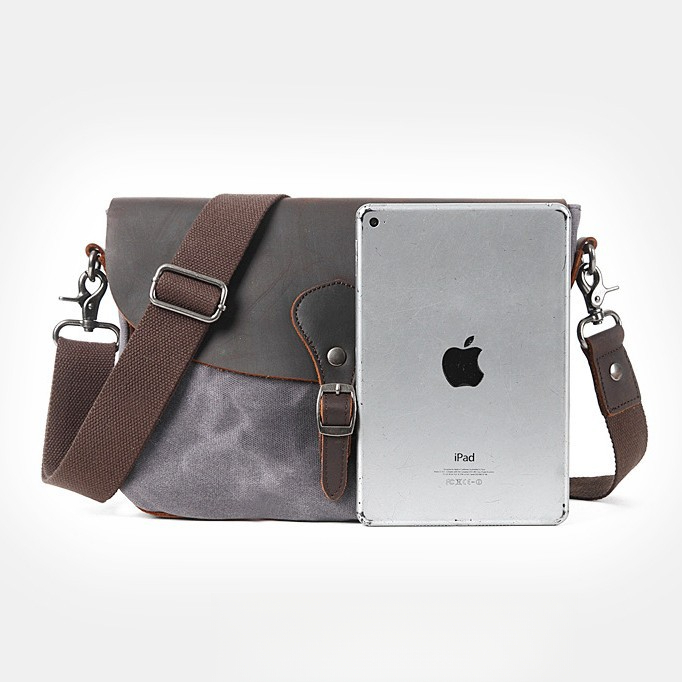 Retro Crazy Horse Leather Men's Casual Canvas Crossbody Bag