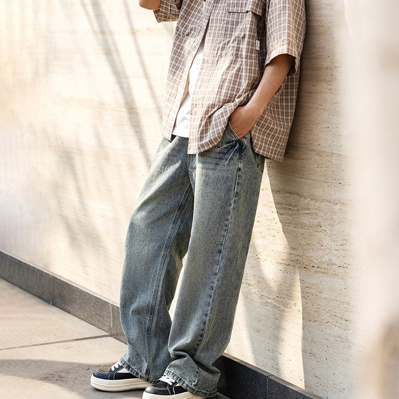 Men's Vintage Denim Straight Loose Casual Long Pants 