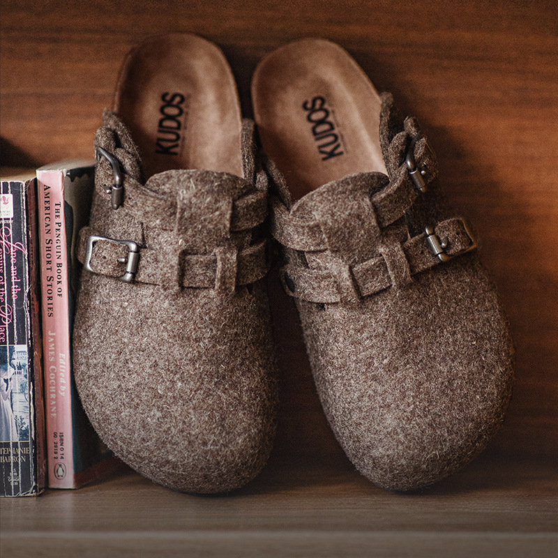 Maden wool felt M ü ller shoes, casual one foot kick, worn with cork sole and toe cover, semi slippers