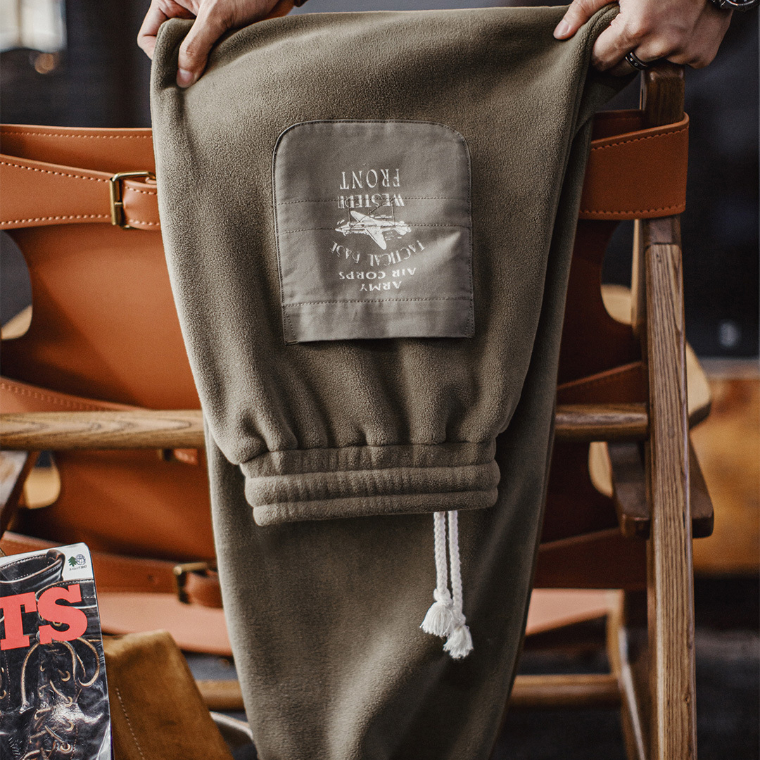 American Retro Fleece Warm Brown Maillard Leg Tied Casual Pants