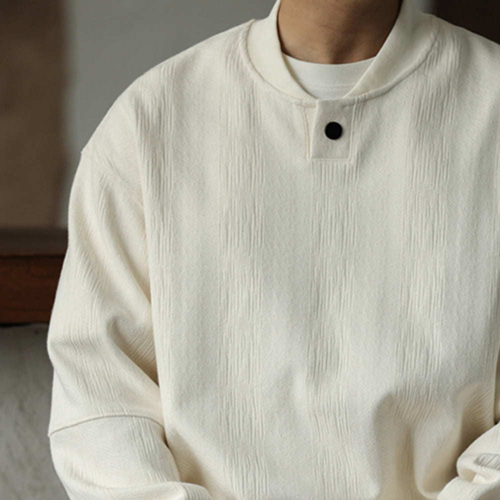 Casual Heavyweight Jacquard Textured Sweatshirt Loose Design Loose Bas