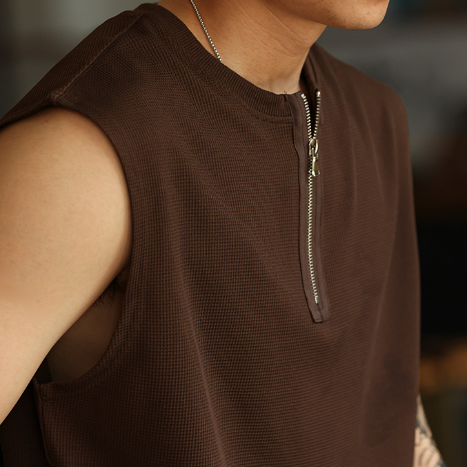 American casual half zipper men's 260g sports and fitness vest