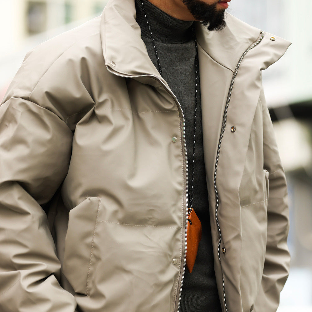 Casual cleanfit short section stand-up collar PU leather loose vintage high-class feeling cotton coat jacket