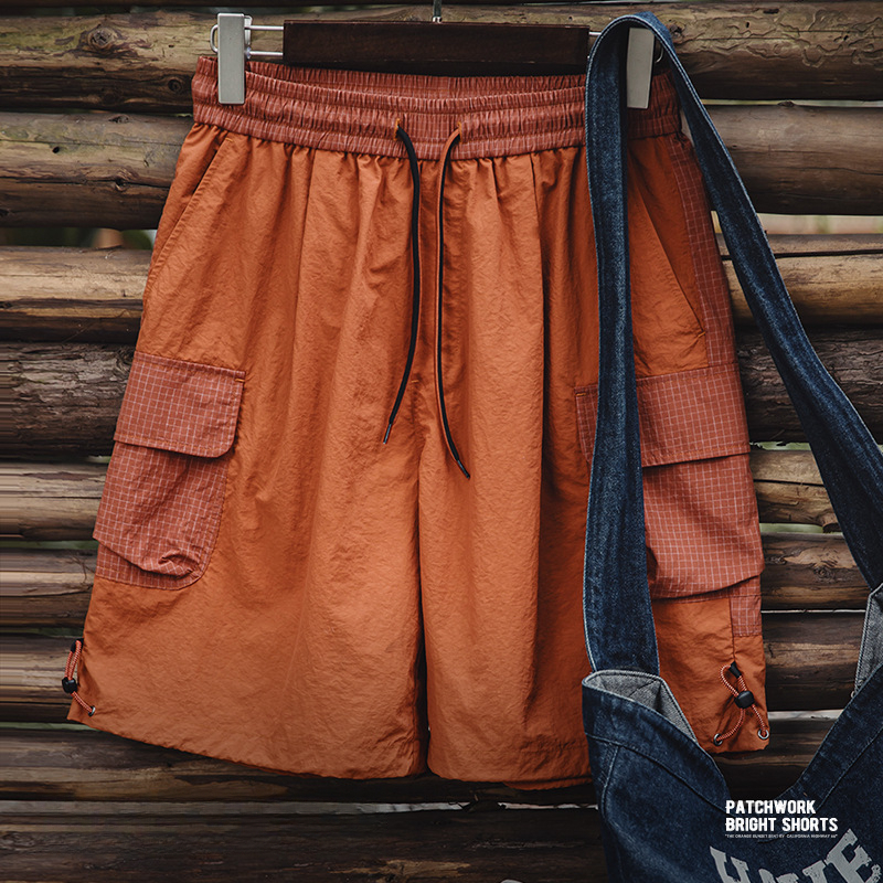 Maden Retro Sunset Orange Straight Short Dopamine Loose Nylon Half Beach Pants