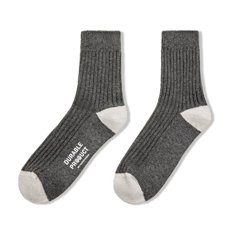 Maden casual contrasting floral yarn knitted mid length socks with three color pit stripe thick thread long socks