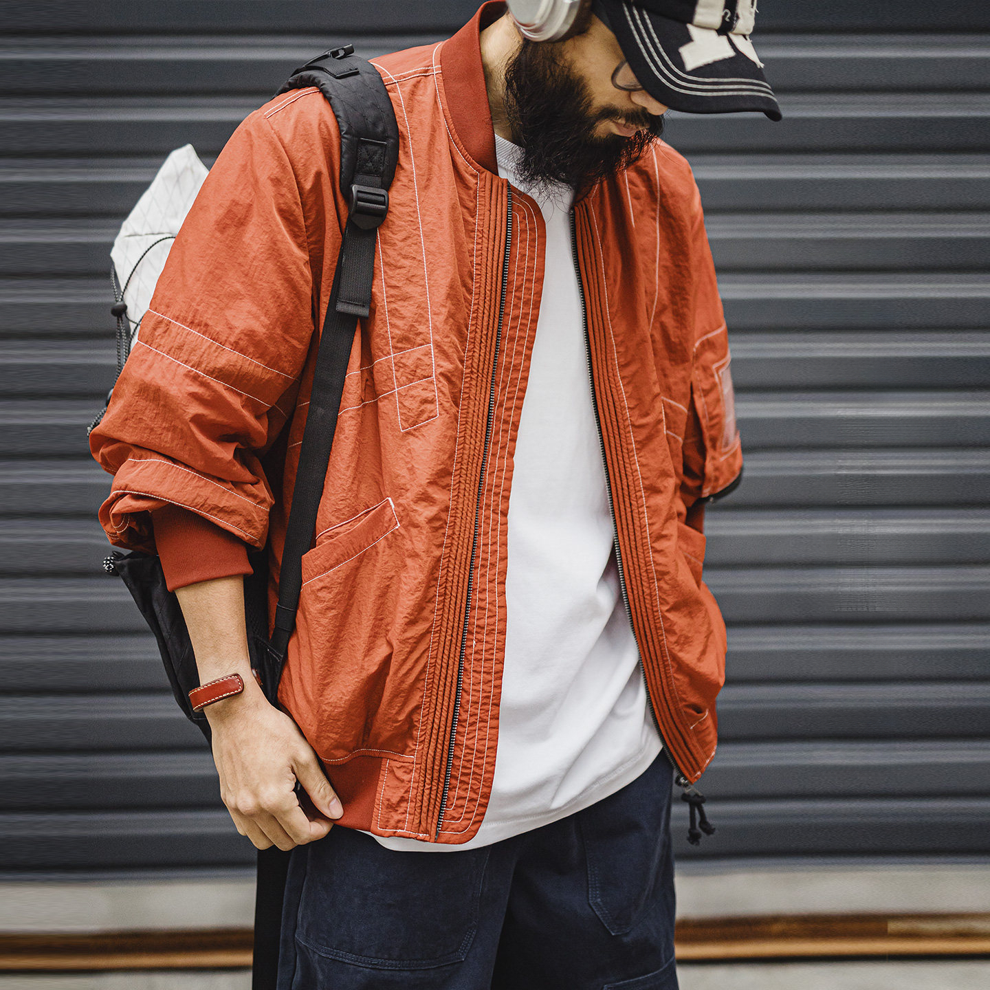 American Thin Men'S Red Bomber Pilot Jacket