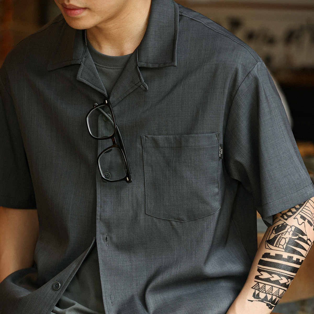 Japanese retro men's Cuban collar loose short sleeved shirt