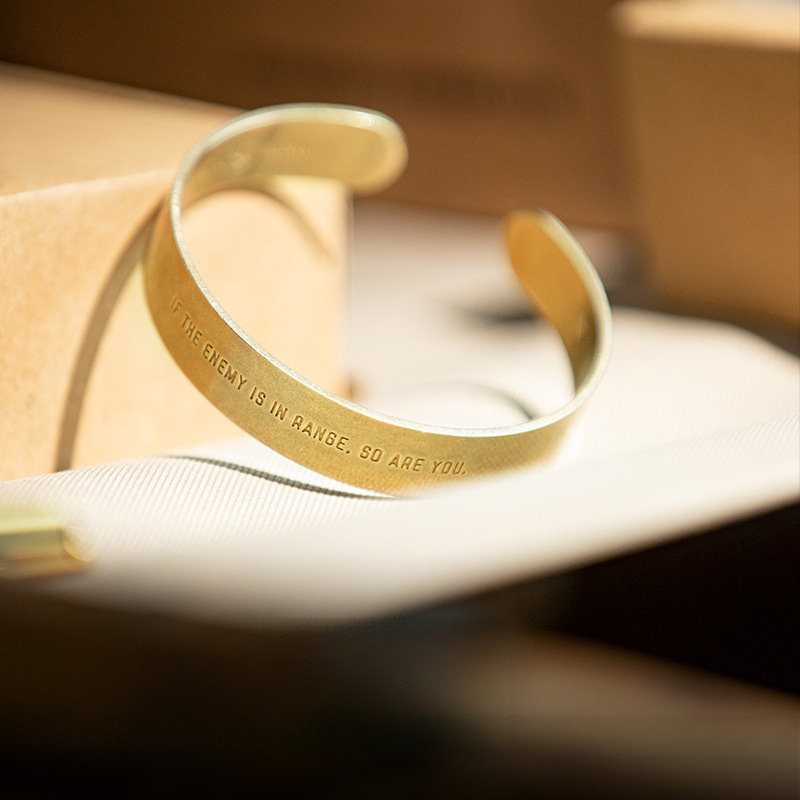 Maden Vintage Bliss Open Polished White Copper Wide Bracelet Letter Brass Polished Bracelet