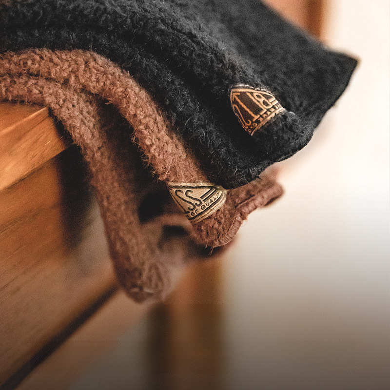 Maden Vintage Black Sable Fur Knitted Windproof Coldproof Warm Full Finger Gloves