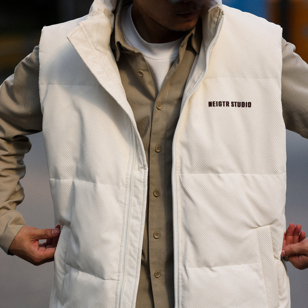 BGYO American casual down vest men's 90 white duck down stand up collar zipper outer layer folded warm vest jacket