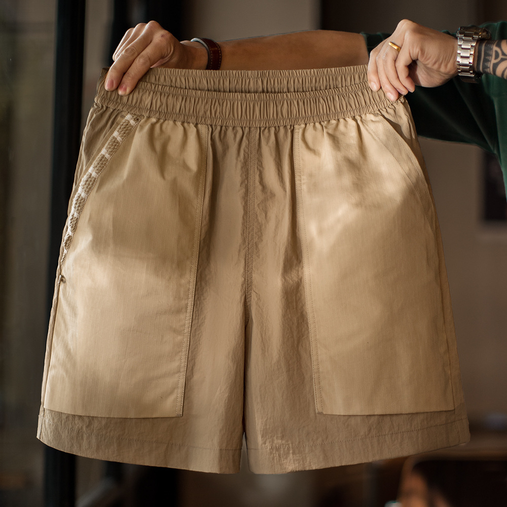 Summer mountain style men's thin quick drying large pocket straight tube khaki shorts