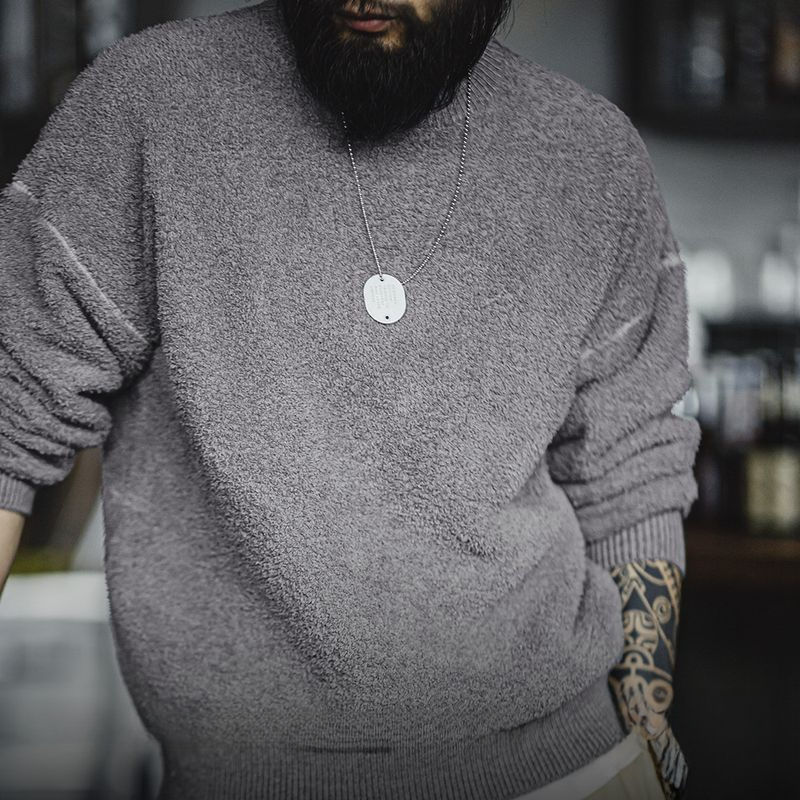 Magi Retro Half Fleece Round Neck Sweater Lazy Style Hoodie Grey Velvet Warm Top