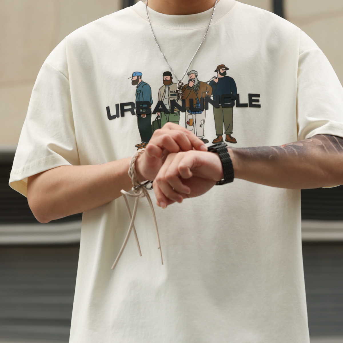 American casual printed men's summer 220g cotton short sleeved T-shirt