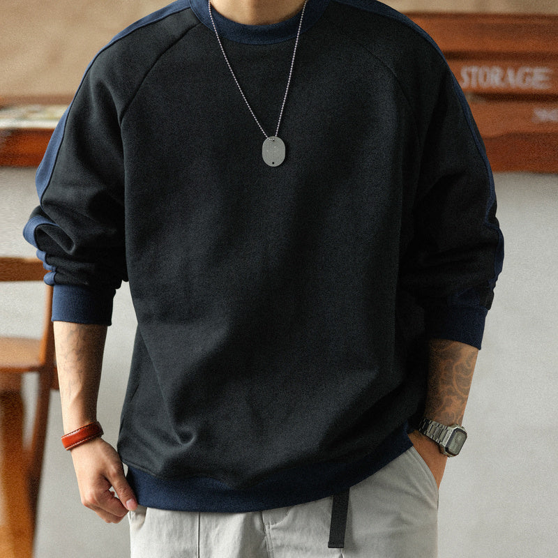 Ribbed Clashing Colorblocked Pullover Sweatshirt 480G Heavyweight Cotton Terry Casual Jacket Top