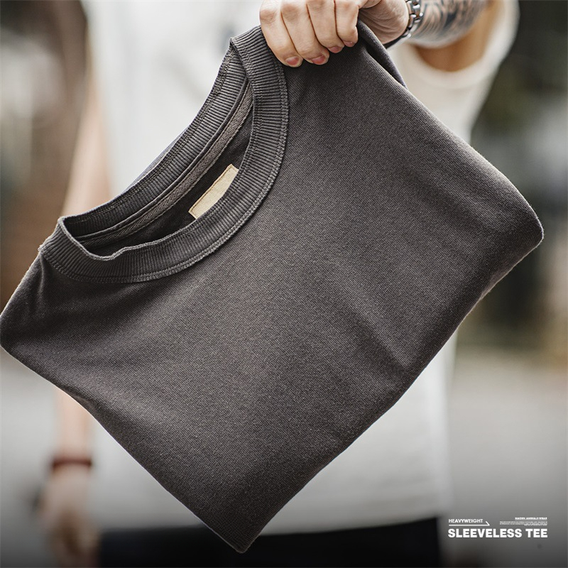 Maden Cotton Seed Shell Heavyweight Knitted Wide Shoulder Sports Pure Cotton Sleeveless T-shirt